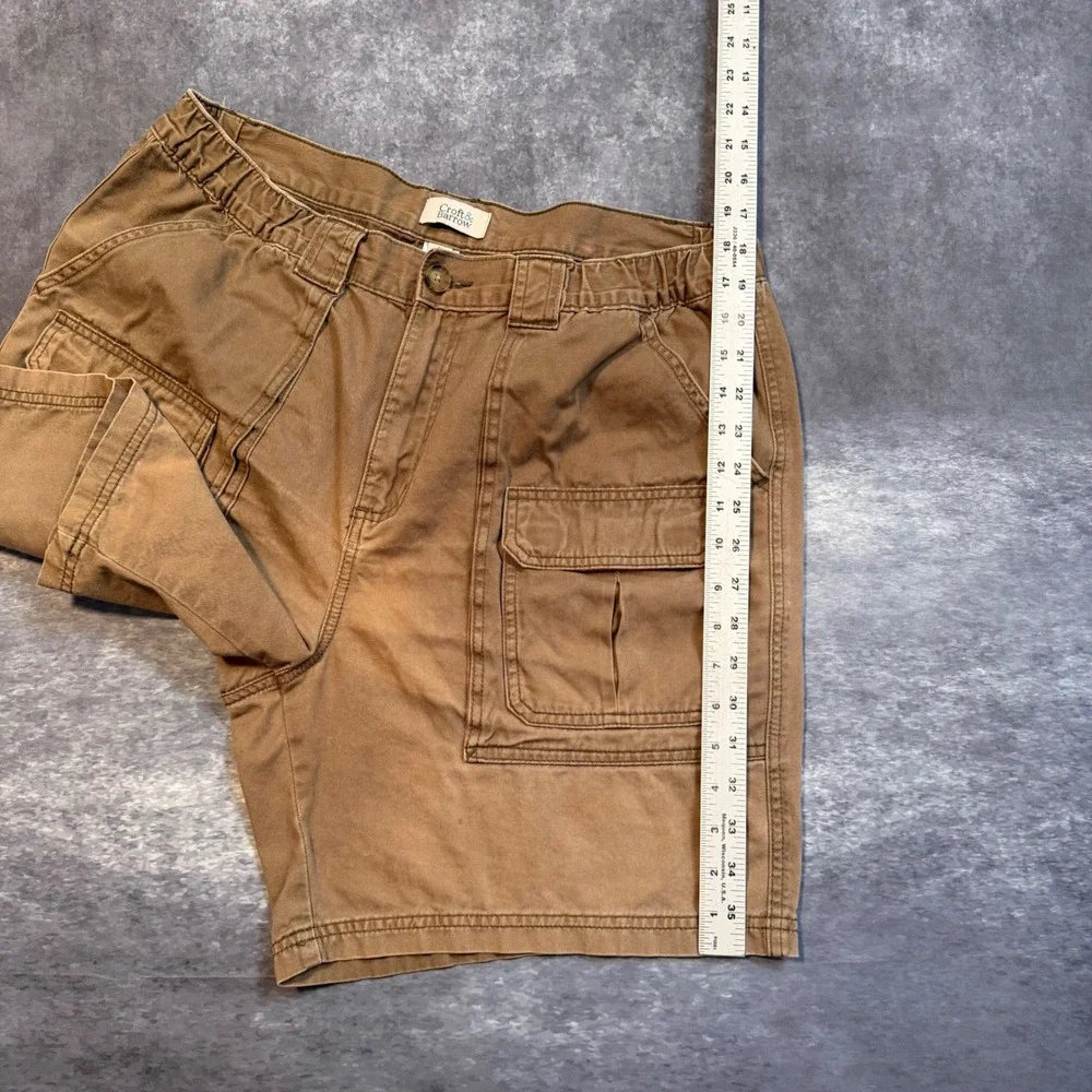 VTG Croft & Barrow Mens Brown Cotton Cargo Shorts 36 Elastic Waist Faded